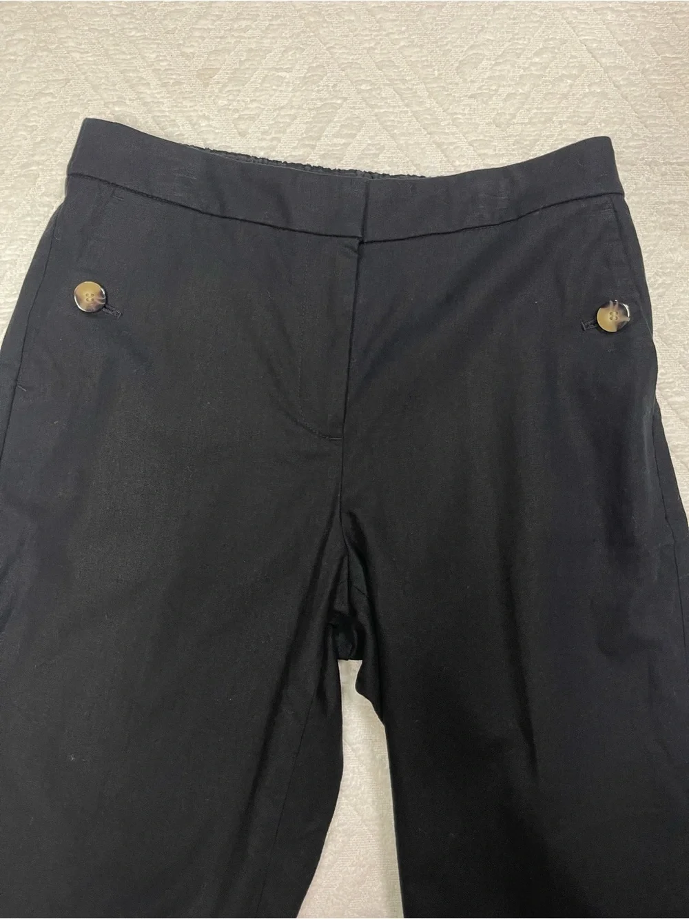 J. Crew Black Linen Cotton Sailor Pants Size 6 Elastic Waist Chinos Nautical